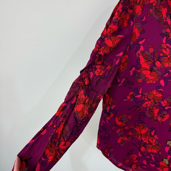 Maeve Anthropologie Multicolor Floral V Neck Button Front Puff Sleeve Blouse - Picture 4 of 5